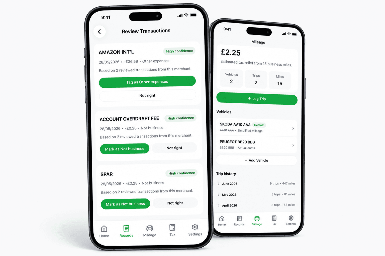 Filo app transaction and mileage screens